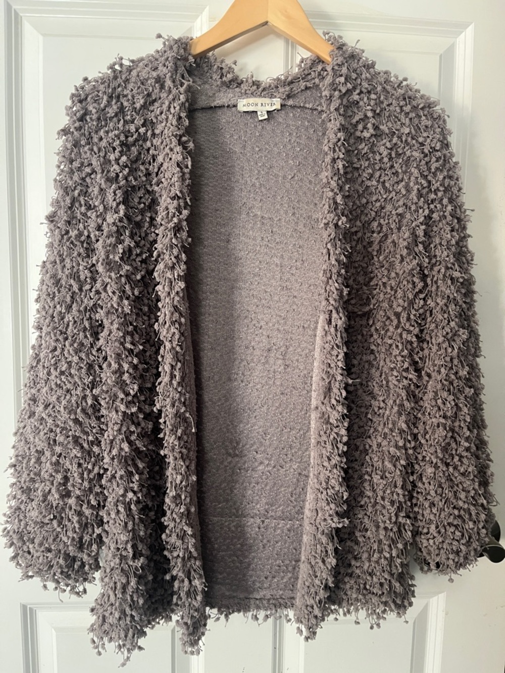 Moon River Shaggy Open Cardigan rosy gray sz small